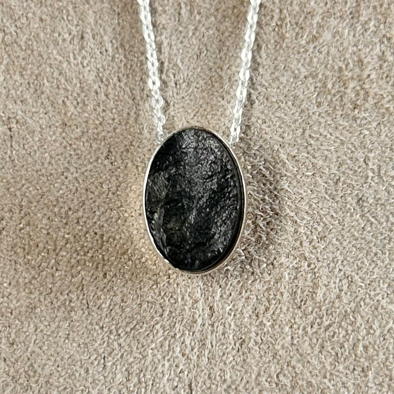 Shungite and Sterling Silver Slide Necklace