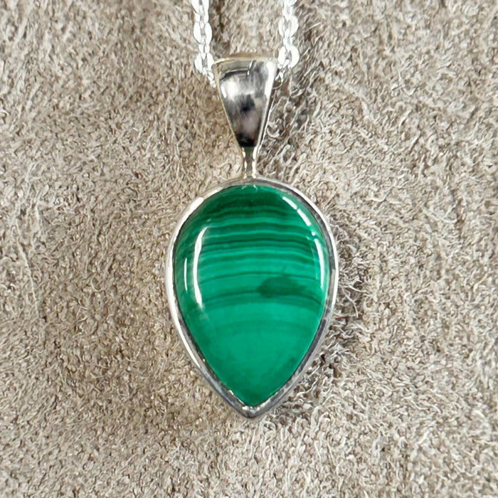 Malachite and Sterling Silver Pendant on Chain