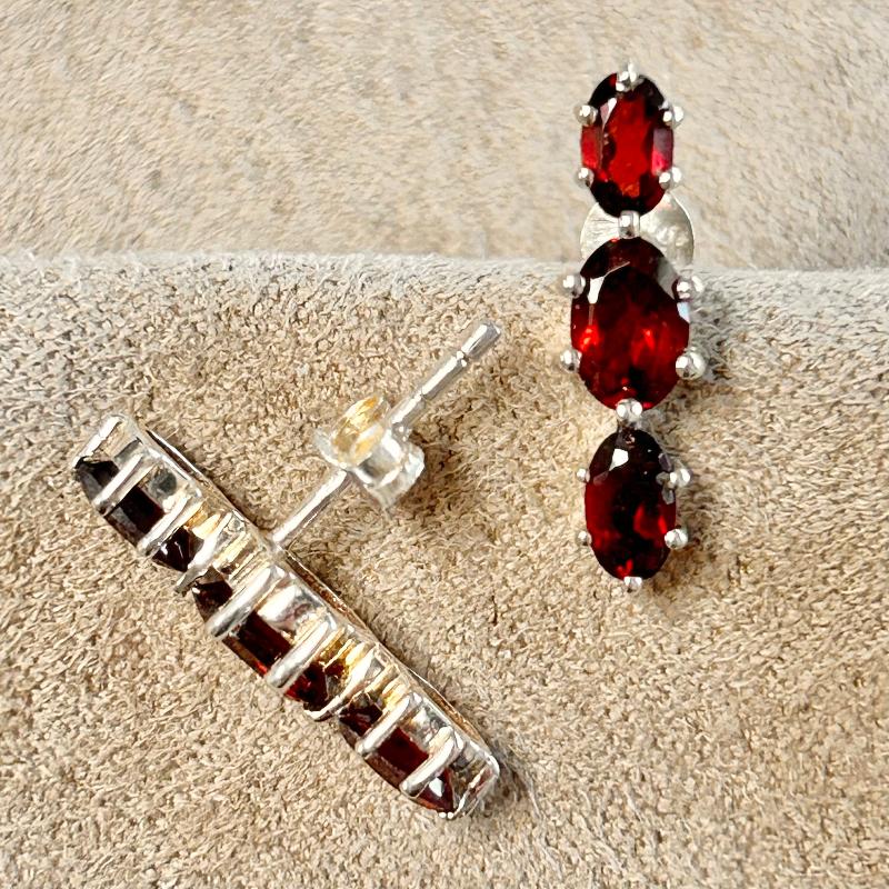 Garnet Three-Stone Post Earrings