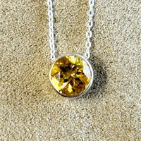 Citrine Round Faceted Pendant with Sterling Silver Chain