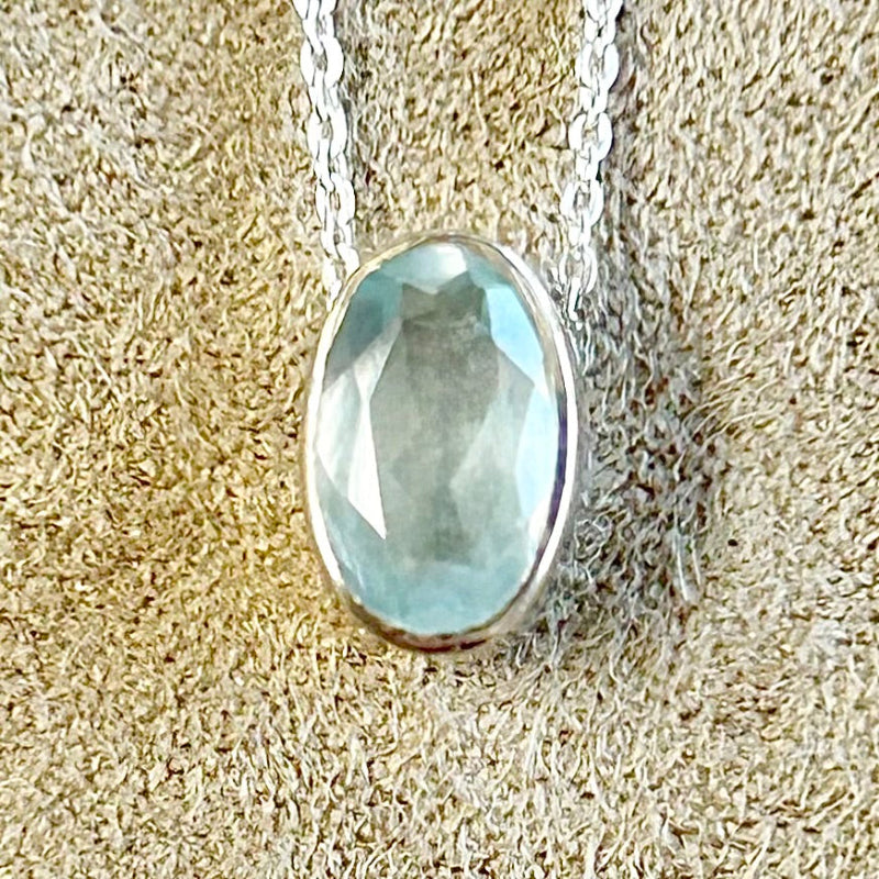 Aquamarine and Sterling Silver Slide Necklace