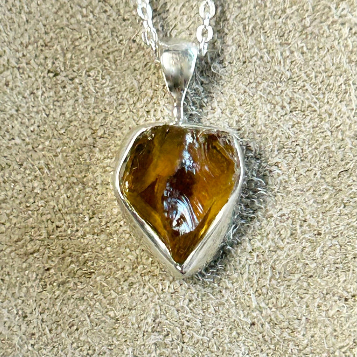 Citrine Rough Pendant with Sterling Silver Chain