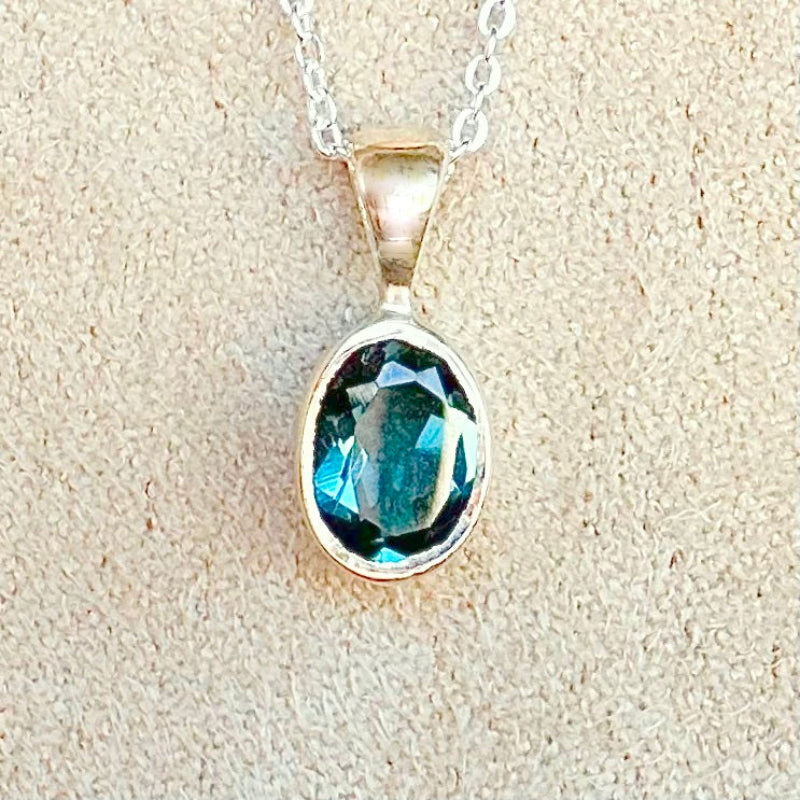 Topaz (London Blue) Pendant and Chain