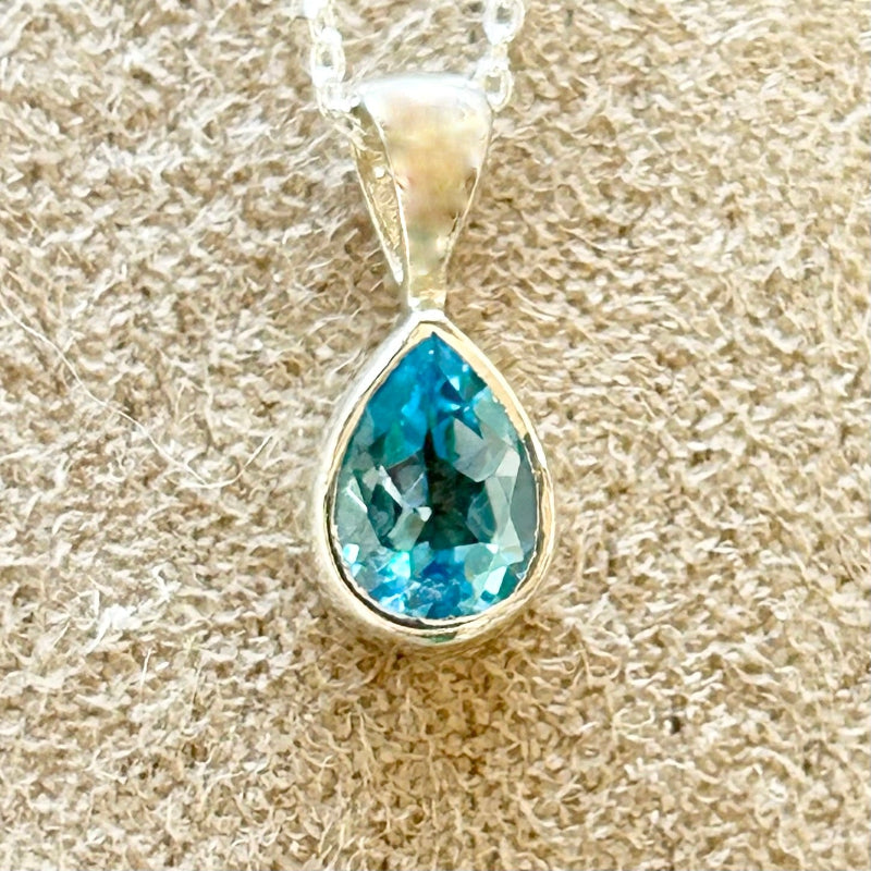 Topaz (Swiss Blue) Pendant and Chain