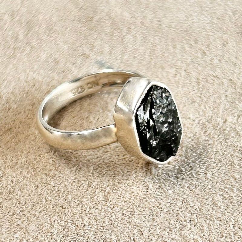 Tourmaline, Black (Schorl) and Sterling Silver Ring (size 5)