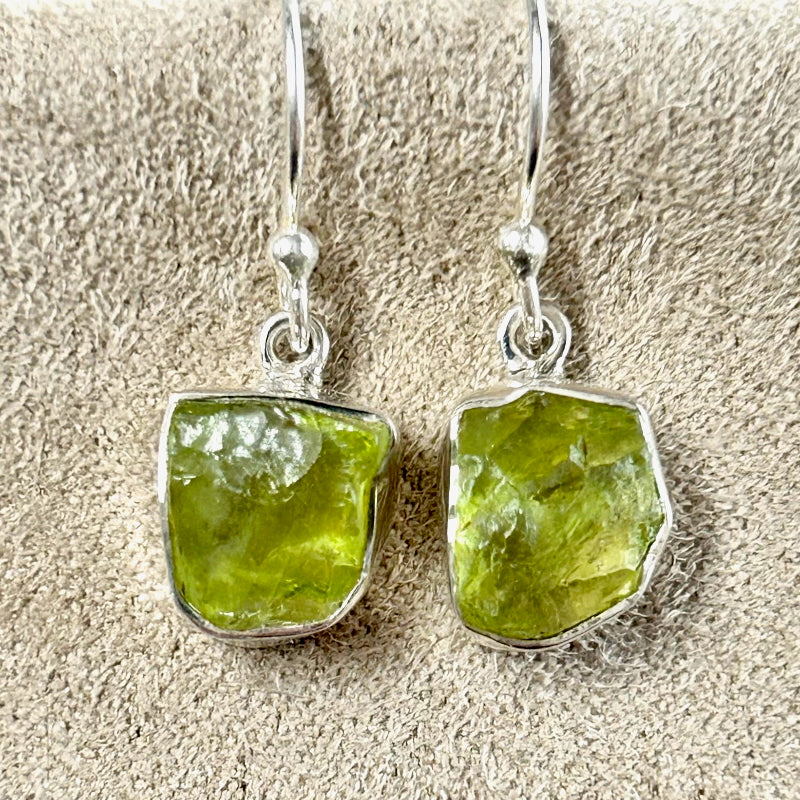 Peridot (Rough) Dangle Earrings