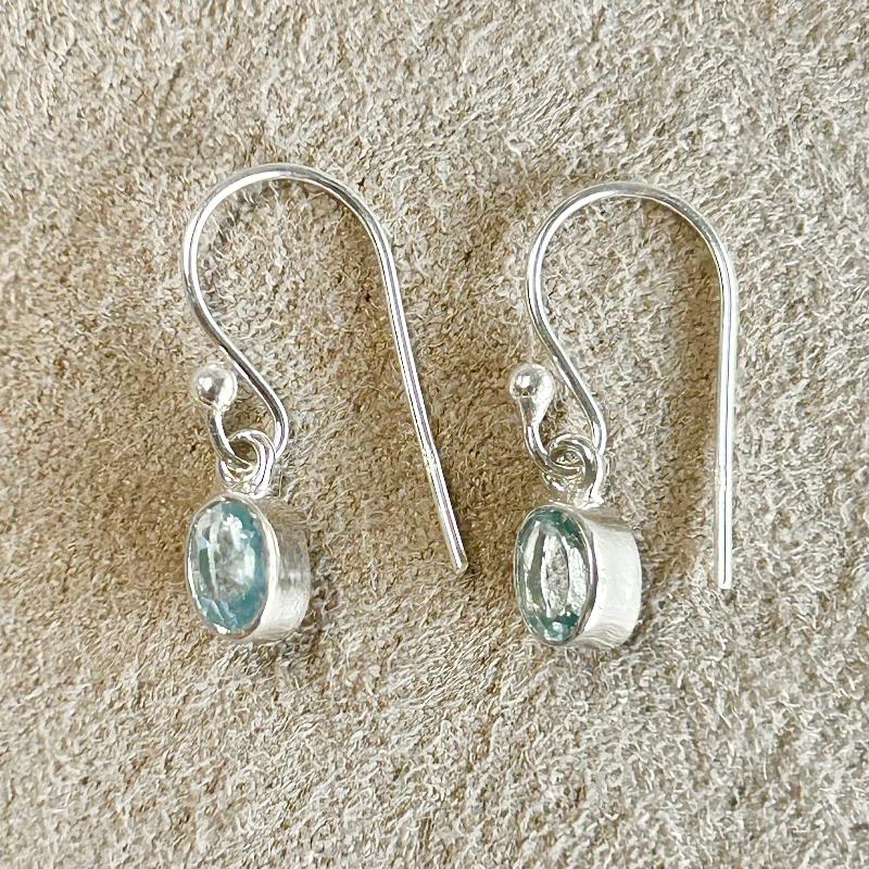 Aquamarine Bezel Set Dangle Earrings