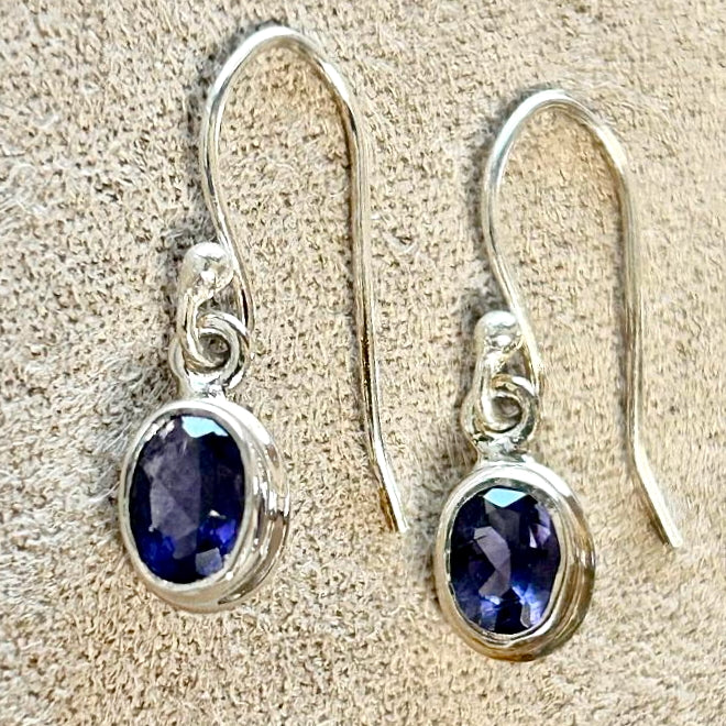 Iolite and Sterling Silver Faceted Dangle Earrings