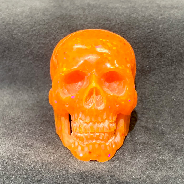 Orange Glitter Resin Skull