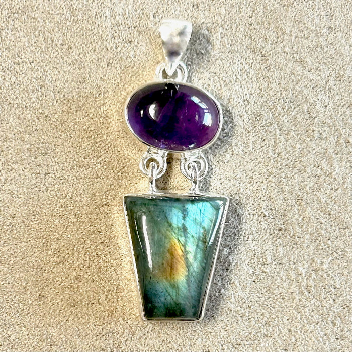 Amethyst and Labradorite Sterling Silver Pendant