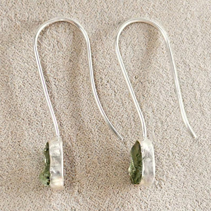 Moldavite in Sterling Silver Drop Earrings