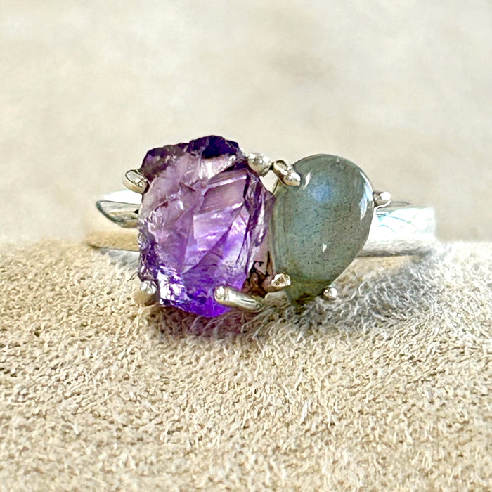 Amethyst and Labradorite Ring (Size 7)