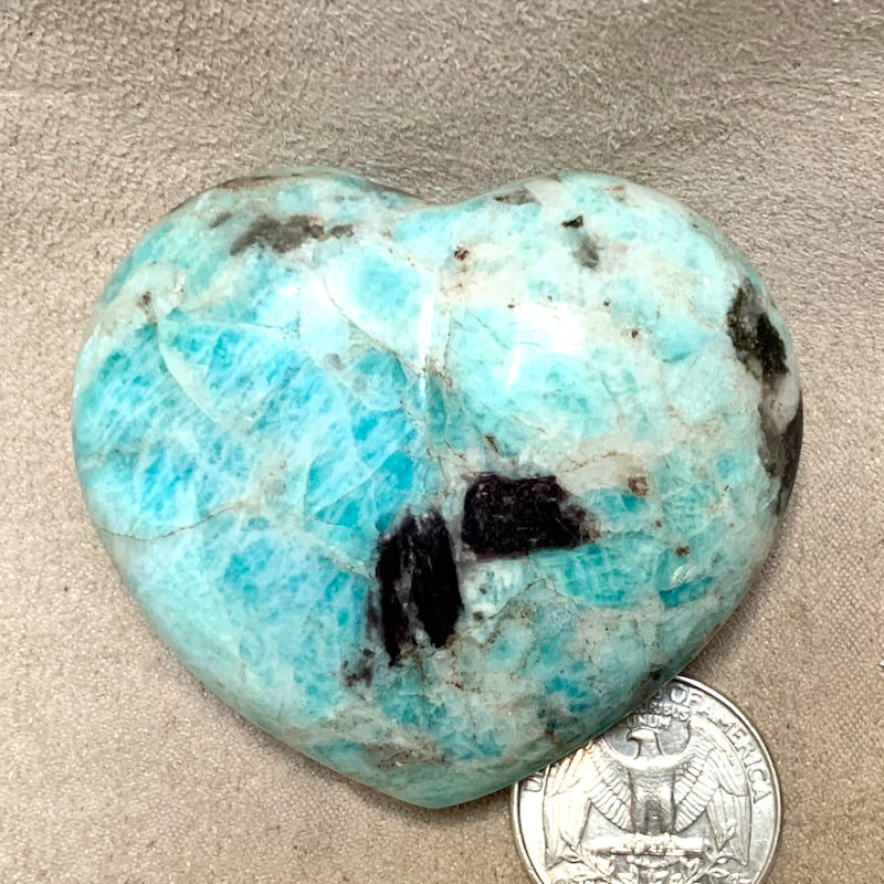 Amazonite & Smoky Quartz Polished Heart