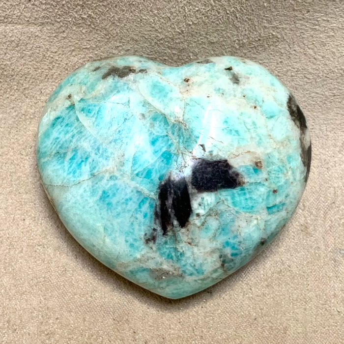 Amazonite & Smoky Quartz Polished Heart