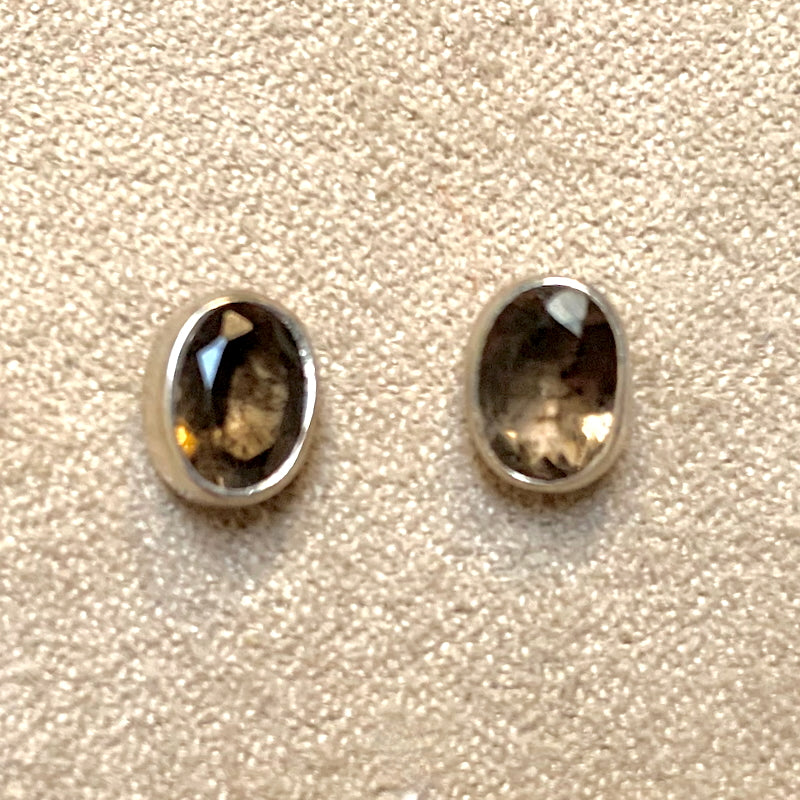 Smoky Quartz Oval Faceted Post Earrings