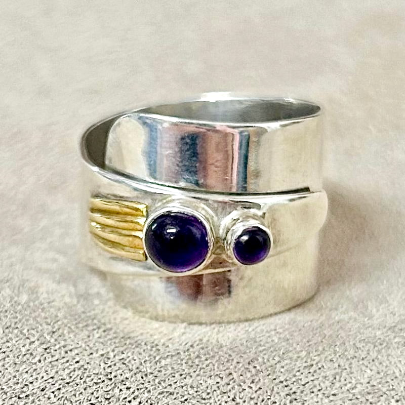 Amethyst & Sterling Silver Ring (size 10, adjustable)