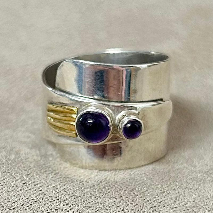 Amethyst & Sterling Silver Ring (size 10, adjustable)