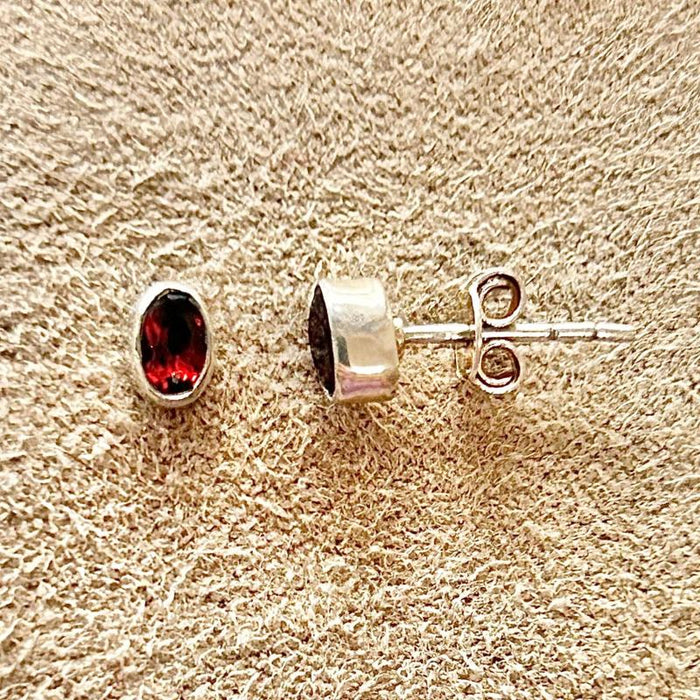 Garnet Oval Faceted Stud Earrings