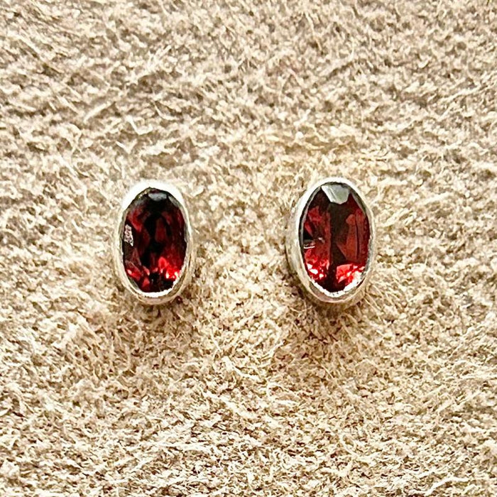 Garnet Oval Faceted Stud Earrings