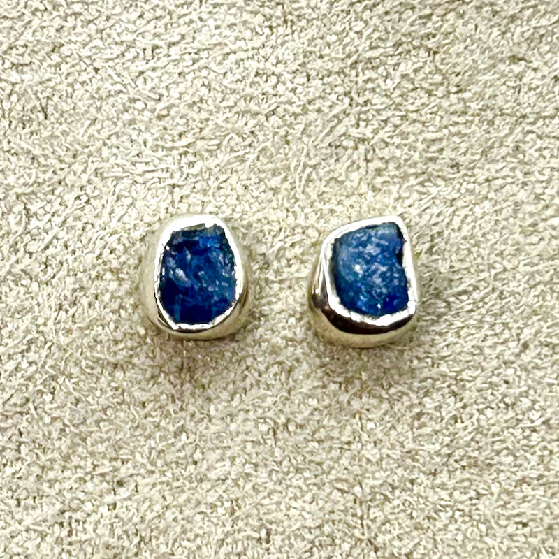 Sapphire Rough Bezel Post Earrings