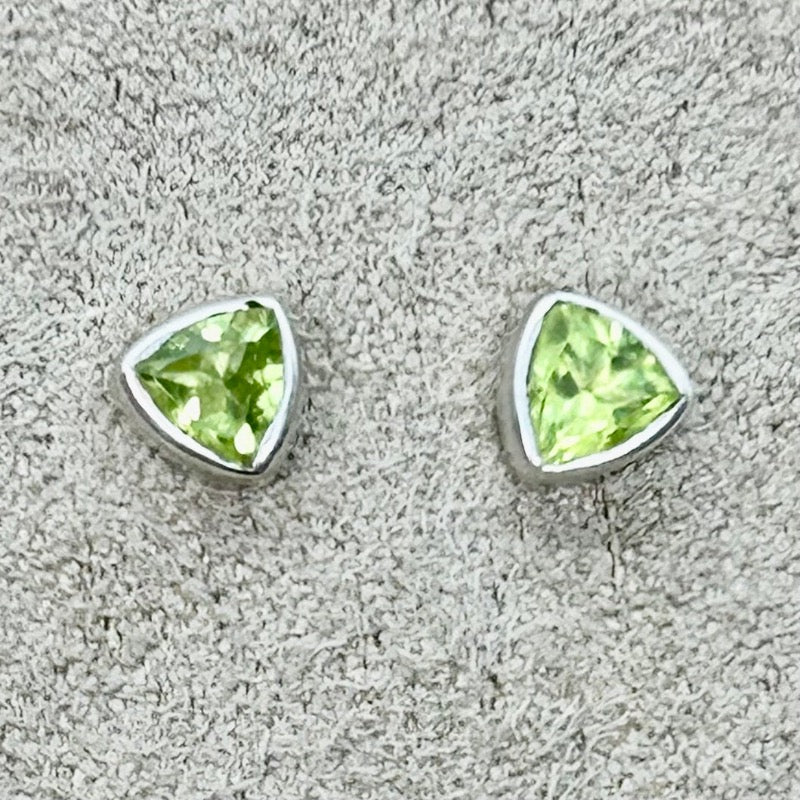 Peridot Triangular Faceted Bezel-set Post Earrings