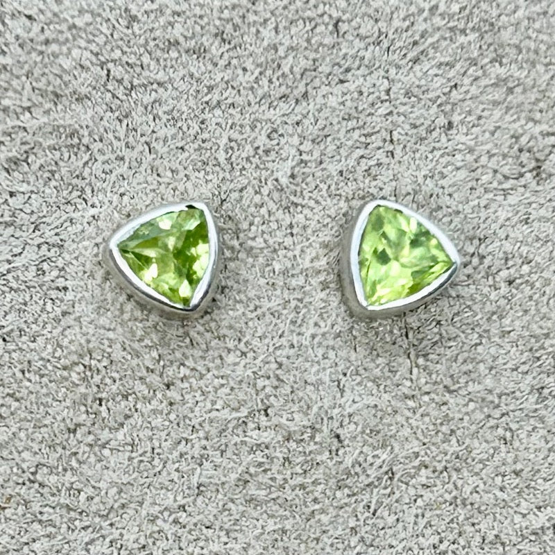 Peridot Triangular Faceted Bezel-set Post Earrings