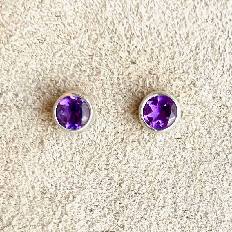 Amethyst Bezel-set Post Earrings