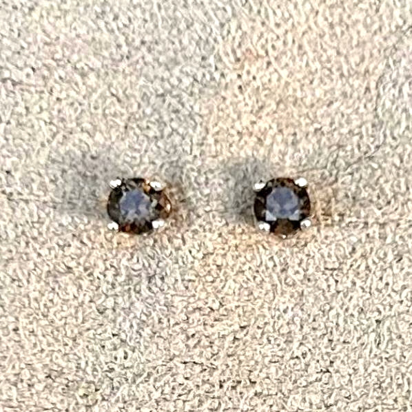 Smoky Quartz Round Faceted Post Earrings