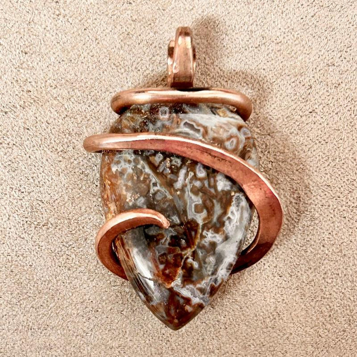 Agate (Stick) & Copper Wire-Wrapped Pendant