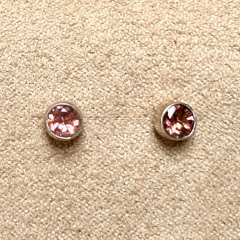 Tourmaline Pink Round Faceted Post Earrings