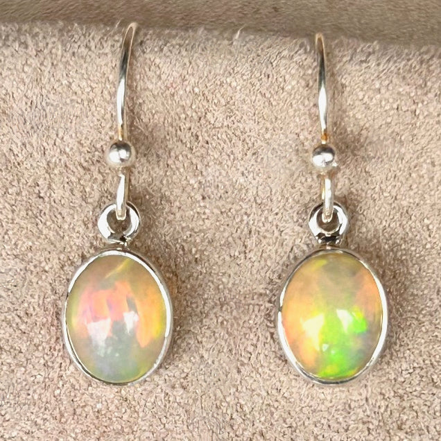 Ethiopian Opal and Sterling Silver Dangle Earrings