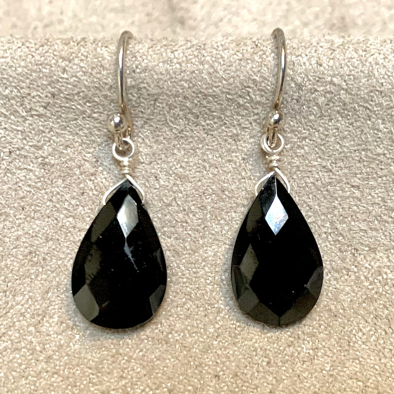 Tourmaline (Black, Schorl) Faceted Dangle Earrings