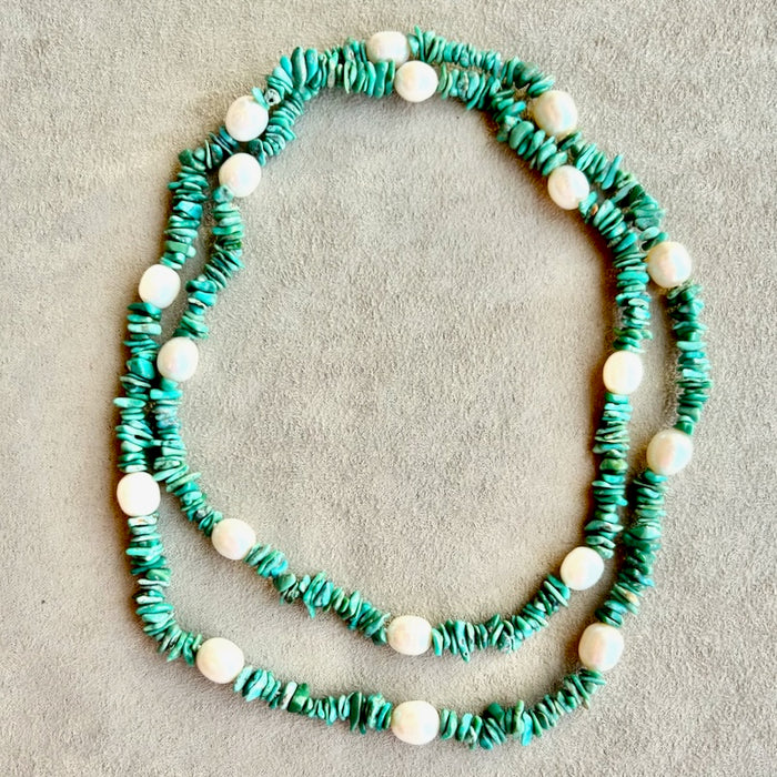 Turquoise and Pearl Beaded Necklace