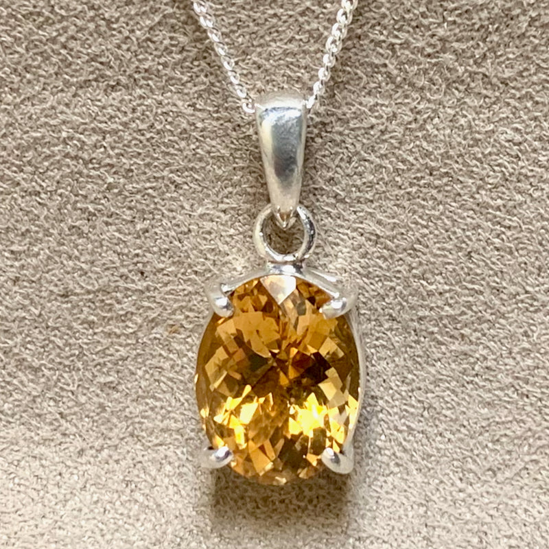 Citrine Faceted Pendant with Sterling Silver Chain