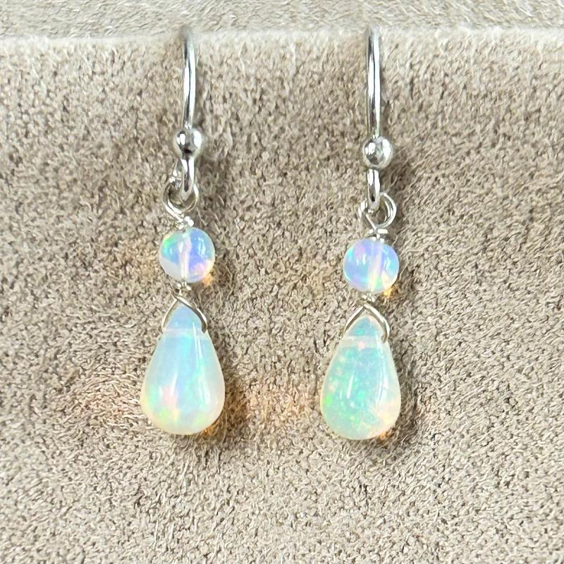 Ethiopian opal on sale and sterling silver beaded dangles