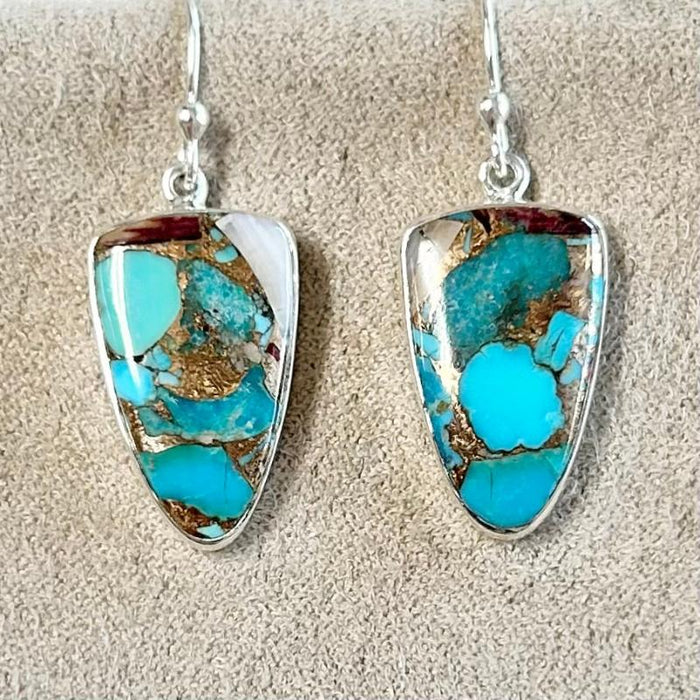 Turquoise Mosaic and Sterling Silver Dangle Earrings