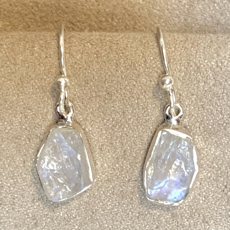 Moonstone (Rainbow) Rough Dangle Earrings